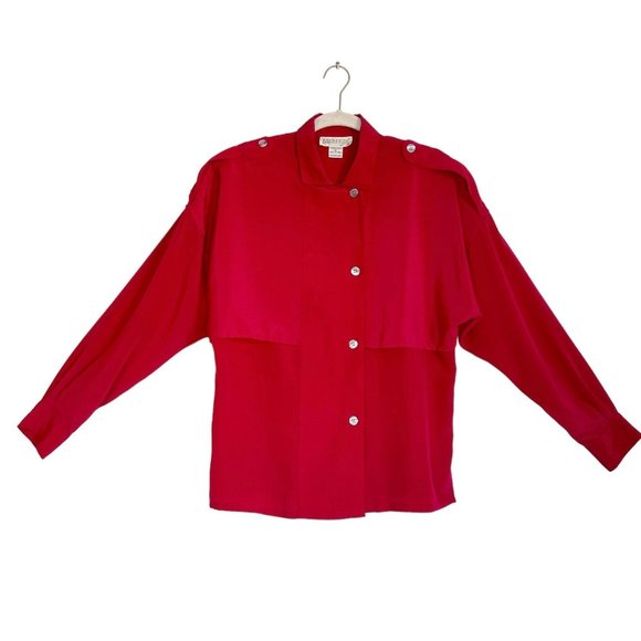Justine Todd Vintage Women's Long Sleeve Blouse in Red - Size 10 - Picture 1 of 5